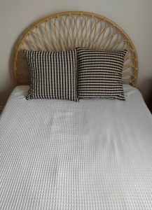 Classic rattan bedhead, timber frame & Sealy luxurious mattress