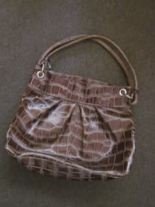 Sag Harbor hand bag, brown crocodile skin design