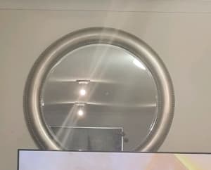 Large, Silver Round Mirror 