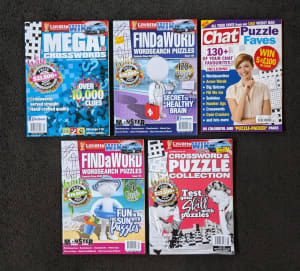 5 x Crosswords, Find a Word, Word Search...Unused $10 the lot