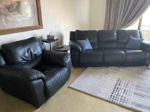 Nick Scali black leather sofa set (with recliners)