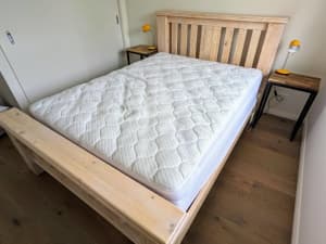 Queen bed, mattress and accessories