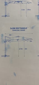 Coolaroo 2 x 3m Charcoal Mindil Rectangular Cantilever Umbrella & base