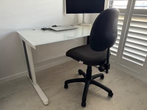 Glass top office desk & office chair