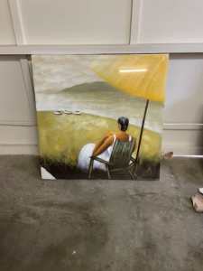 GREAT GIFT Lounging under the breach umbrella Hand-painted Oil Paint