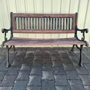 Vintage Antique Cast Iron Wooden Park Bench Seat