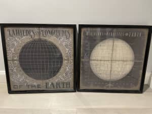 Framed vintage art prints of the Earth
