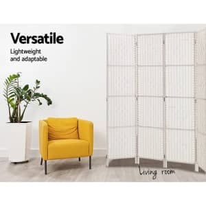 Artiss 4 Panels Room Divider Screen Privacy Rattan Timber Fold Woven Stand White