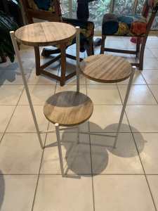 Metal and wood plant stand