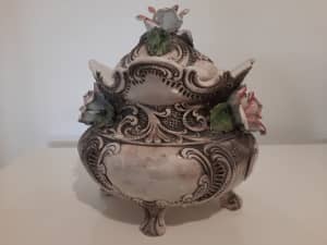 Gorgeous Vintage Italian Soup Tureen with Roses - Unused