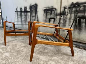 Pair of Restored Mid Century Recline-able Armchair / TV Chair Frames