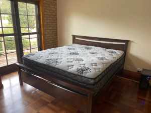Solid wood king bed frame and mattress