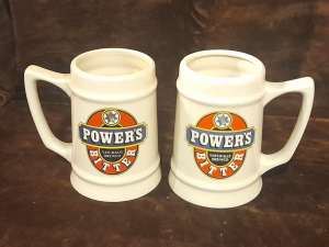 2 x Powers Ceramic Beer Steins Cups Mugs