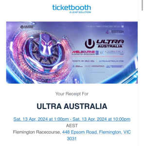 2x Ultra Music Festival Melbourne Tickets