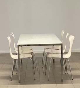 White Glass dining table and 6 white chairs