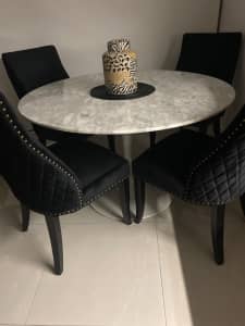 Marble Dining Table & 4 x black Velvet chairs