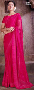 Stonework Georgette Saree YNF 079 (Magenta - Pink) / Bollywood Dress