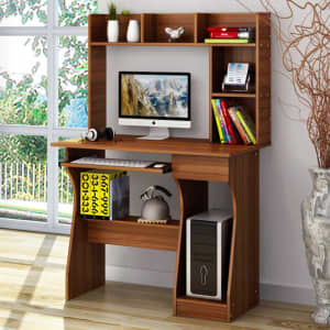 Elite Computer Desk Table with Shelf & Drawer Office Furniture (Walnut