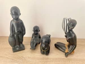 Vintage Retro 1950s Australian Barsony Black Ceramic Children Figurine