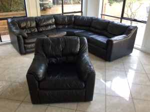 Black Leather Modular Sofa