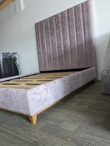 Custom Italian velvet & Marri king size bed , brand new never used