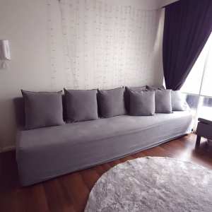 GREY/STONE LINEN SOFA /REMOVABLE COVER, ALL OFFERS WELCOME !