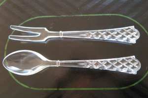 Vintage Serving Spoon & Fork Diamond Cut Glass