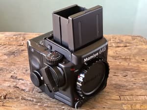 Mamiya 645 Pro Camera with waist level viewfinder.