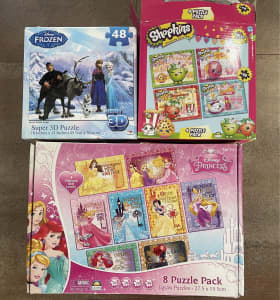 Kids puzzles - 8xDisney Princess, 4xShopkins & 1 x Disney Frozen (3D)