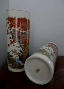2 x Chinese vases floral stamped on base