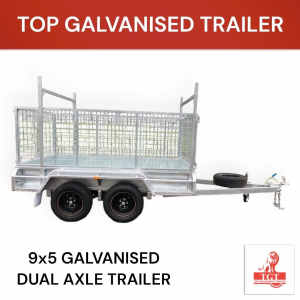 9x5 Tandem Trailer Galvanised Heavy Duty, 900mm Cage, Ladder Racks