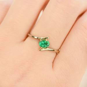 Natural Colombian Emerald Solitaire Ring in 10K Gold