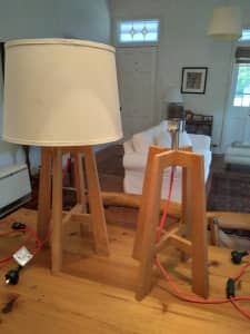 TWO (2) x SCANDI TIMBER WOODEN TABLE/SIDE LAMP BASES (One with shade)