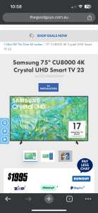 Samsung75 CU8000 CrystalLED UHD4K Smart TV** Sealed**