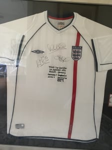 Framed Signed Soccer/Football Jersey England