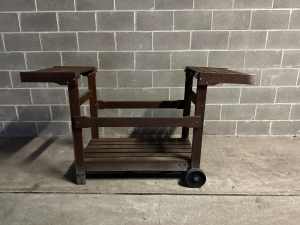 Barbeques Galore Original 90s Hardwood Timber BBQ Trolley Stand