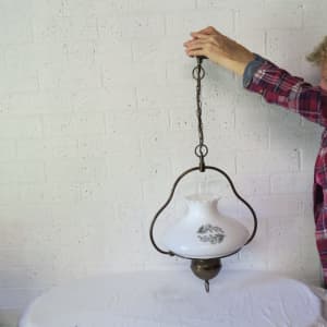 Vintage chandelier, hand-painted shade, excellent condition