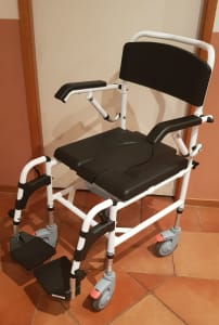 Commode Shower Chair, Over Toilet or Bedside Chair on Wheels