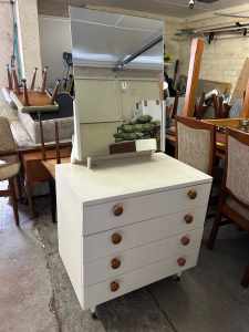 Retro white white painted dresser with mirror and four drawers