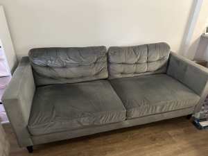 Grey velvet couch sofa set 3 seater and 2 seater