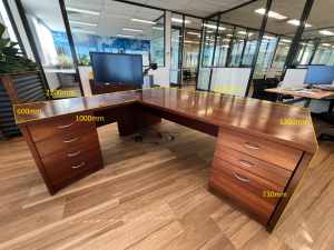 Solid Wood L Shaped Desk and Matching Cabinet