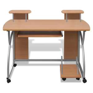 Mobile Computer Desk Pull Out Tray Brown Finish Furniture Office