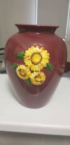 Flower Vase Red Burgundy Hand Painted