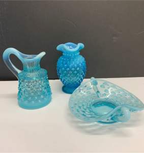 Light Blue Hobnail Glass Collection. Perfect condition.
