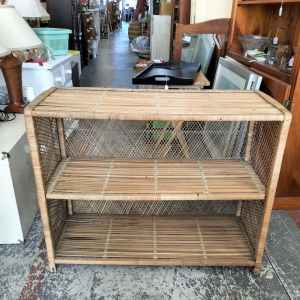 Vintage two tier natural fibre bookcase/ shelving unit. 