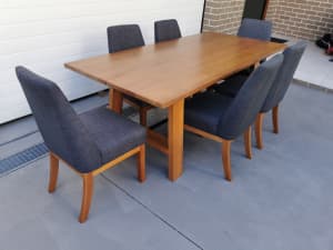 BRAND NEW 2m tasmanian oak dining table set - 6 chairs