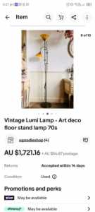 70s vintage art deco floor lamp read lamp