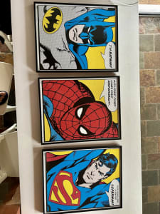 Spider-Man Batman and super man framed posters