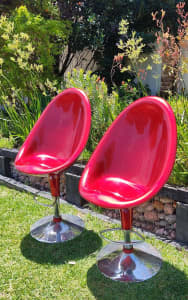 Pair Retro Metallic Red & Chrome Occassional Egg/Pod Chairs