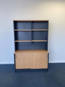 Lockable Credenza with Hutch-Beech and Ironstone-1200mm wide